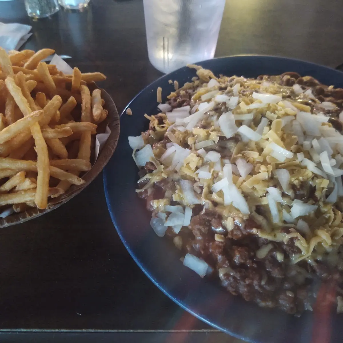 Chilli Cheese Burger and Fries