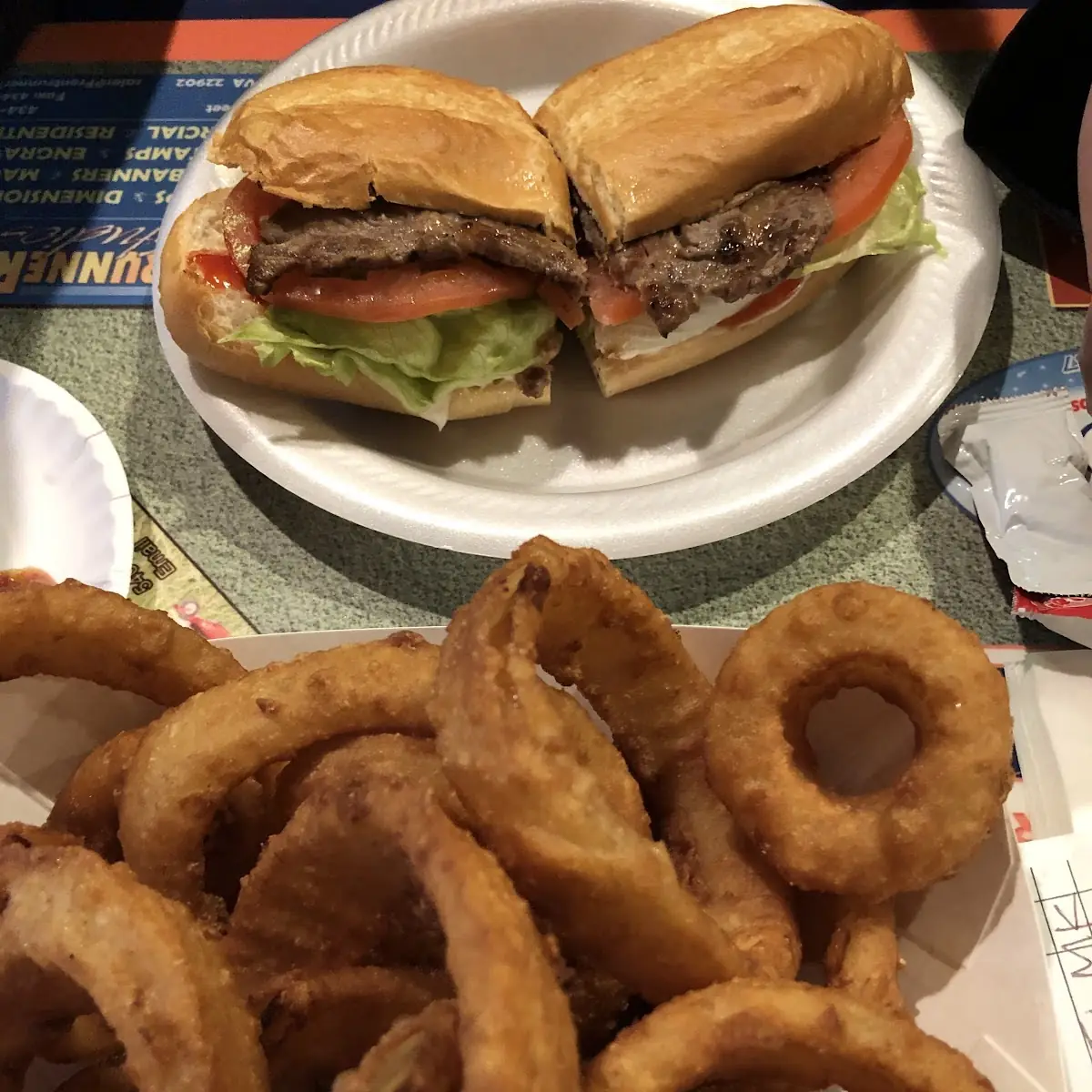 Ribeye Sandwich and Onion Rings