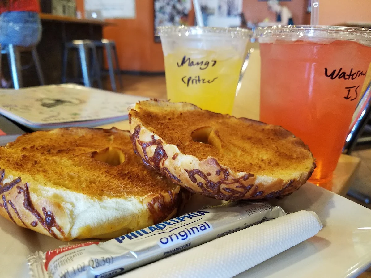 Bagel Cream Cheese and Drinks
