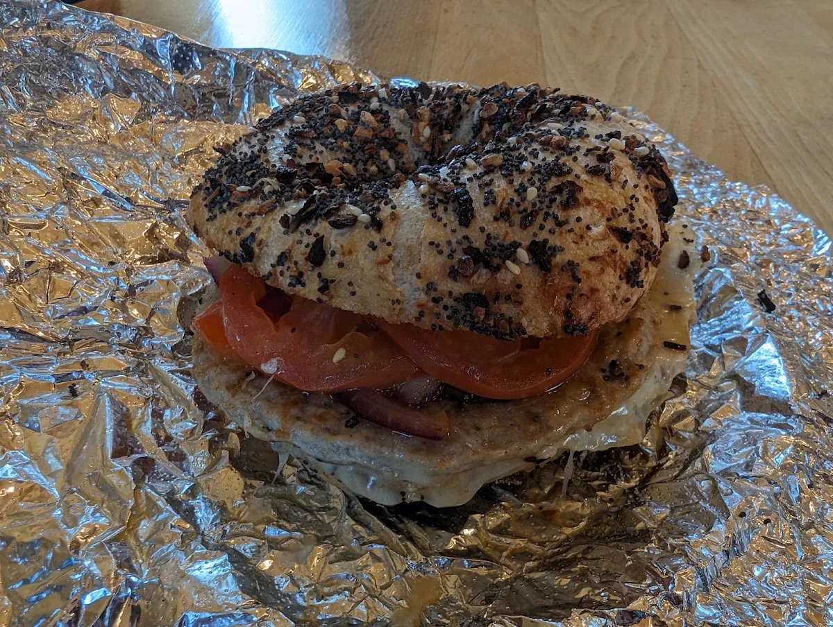 Sausage Egg and Cheese on Everything Bagel