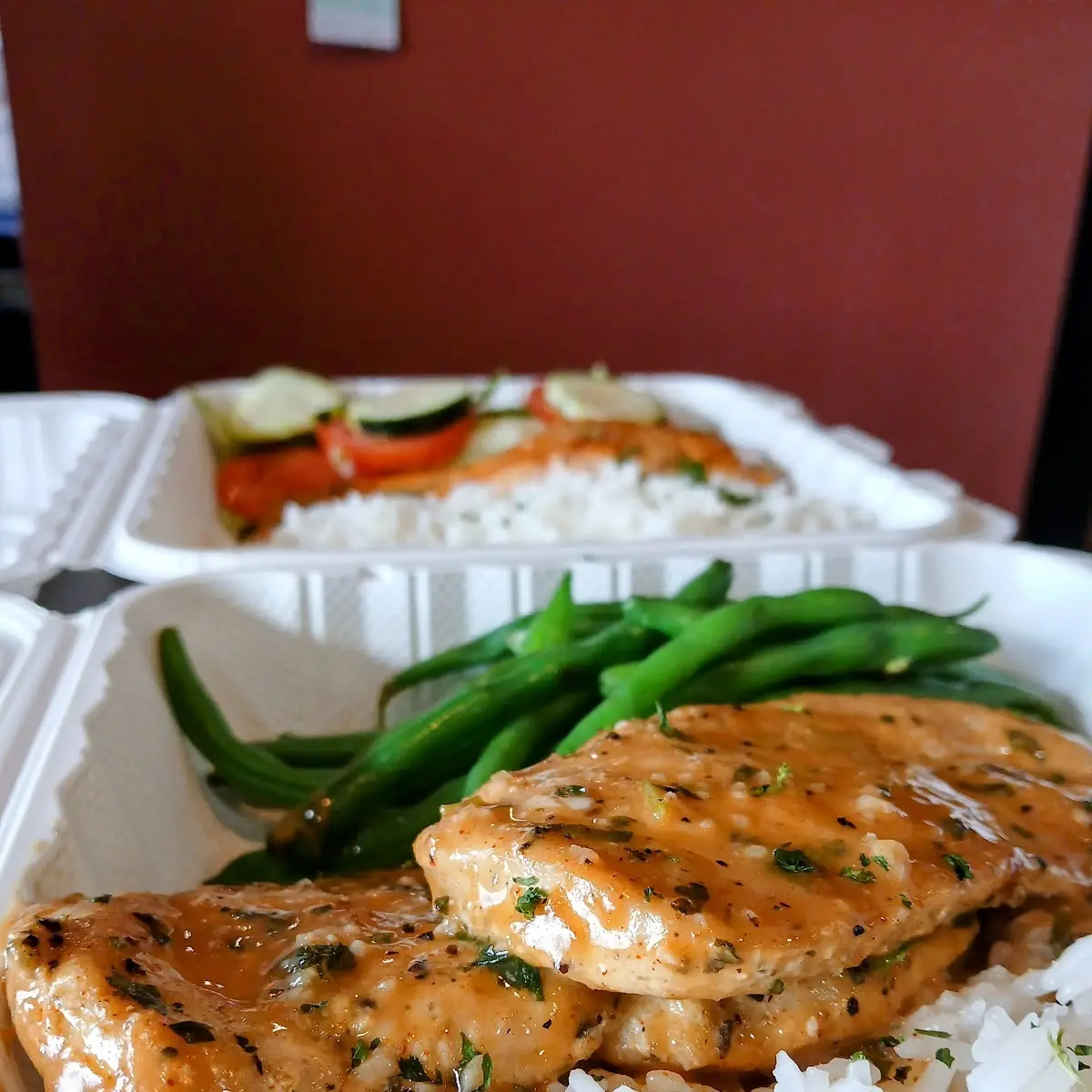 White Rice String Beans and Salmon