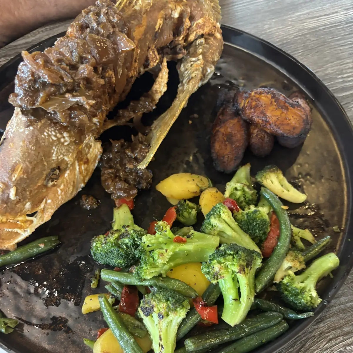 Whole Fried Snapper with Onion Sauce