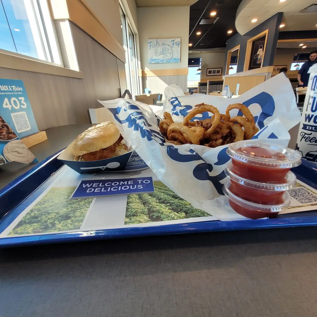 Fish Sandwich with Large Onion Rings