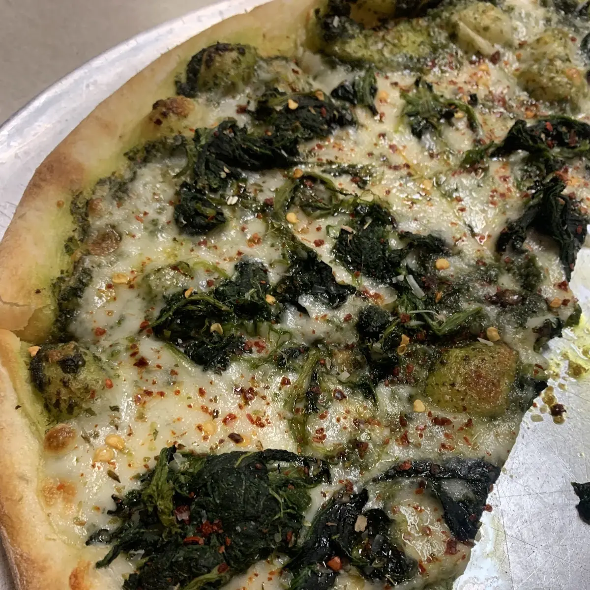 Spinach Mushroom Pizza with Pesto