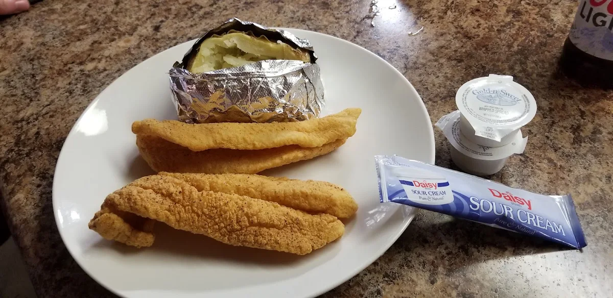 Fried Fish Fillet with Baked Potato