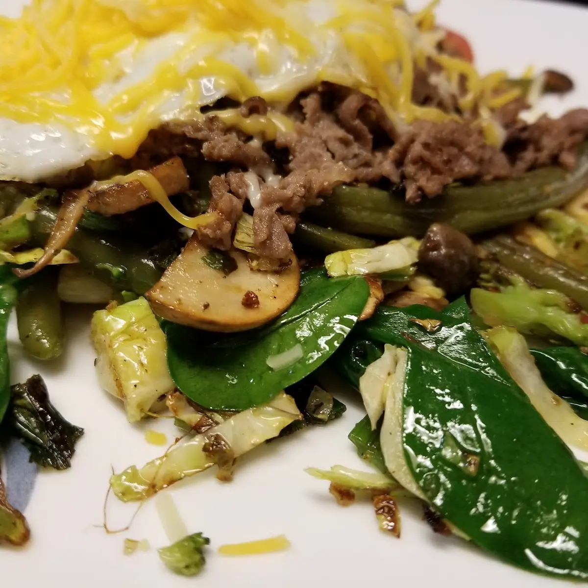 Steak Bomb Egg Whites over Grilled Veggies
