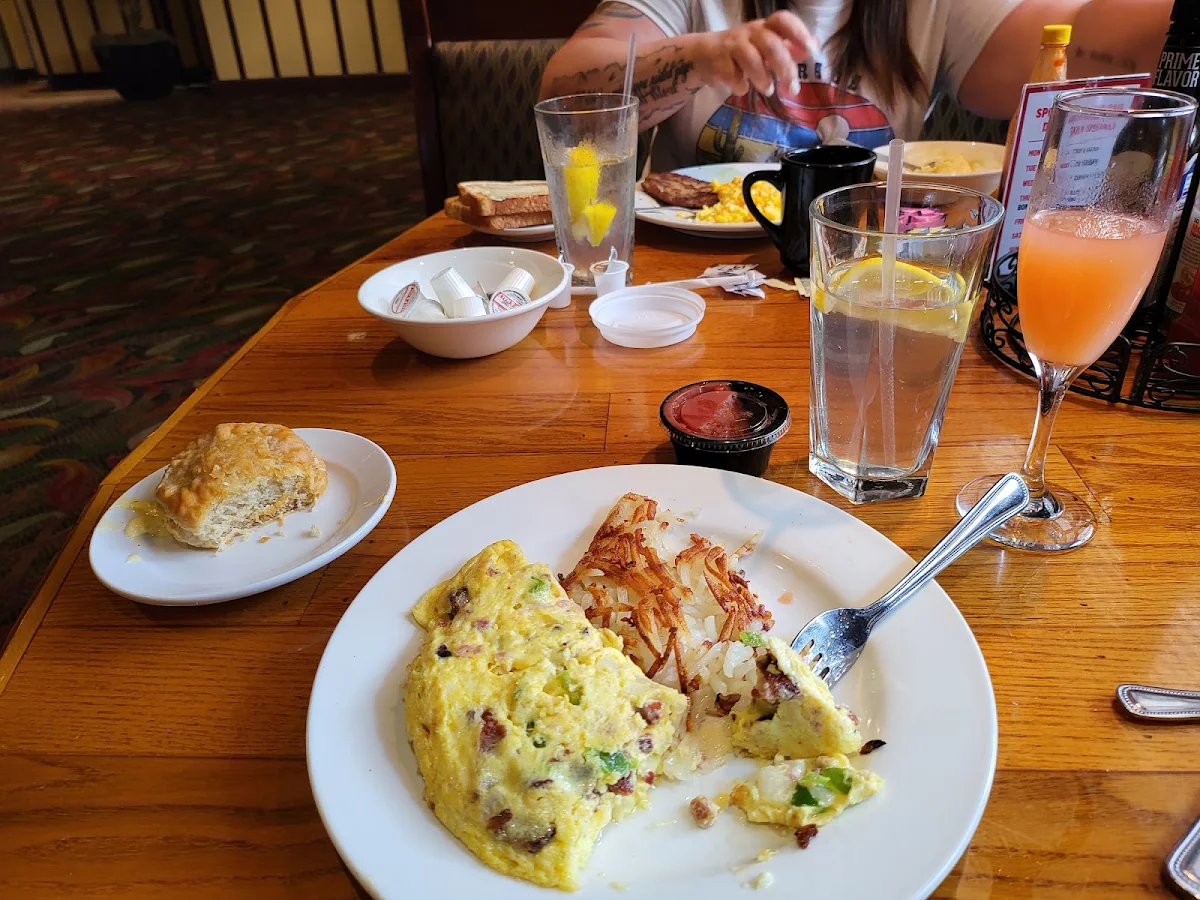 Omelette with Biscuit and Gash Browns