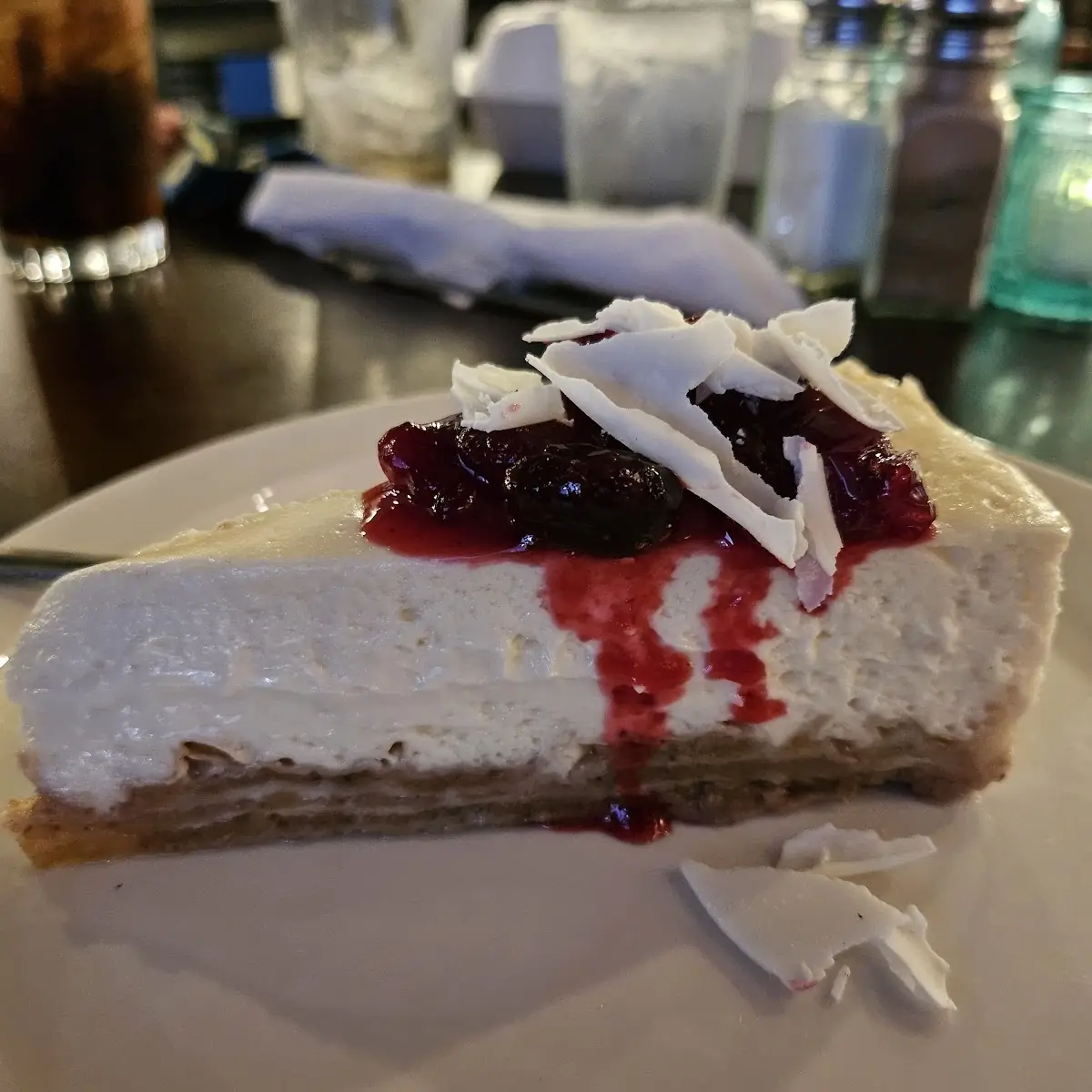 White Chocolate Cheesecake with Cranberry Sauce