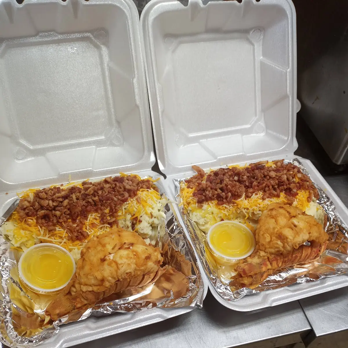 Lobster Tail and Loaded Mashed Potatoes