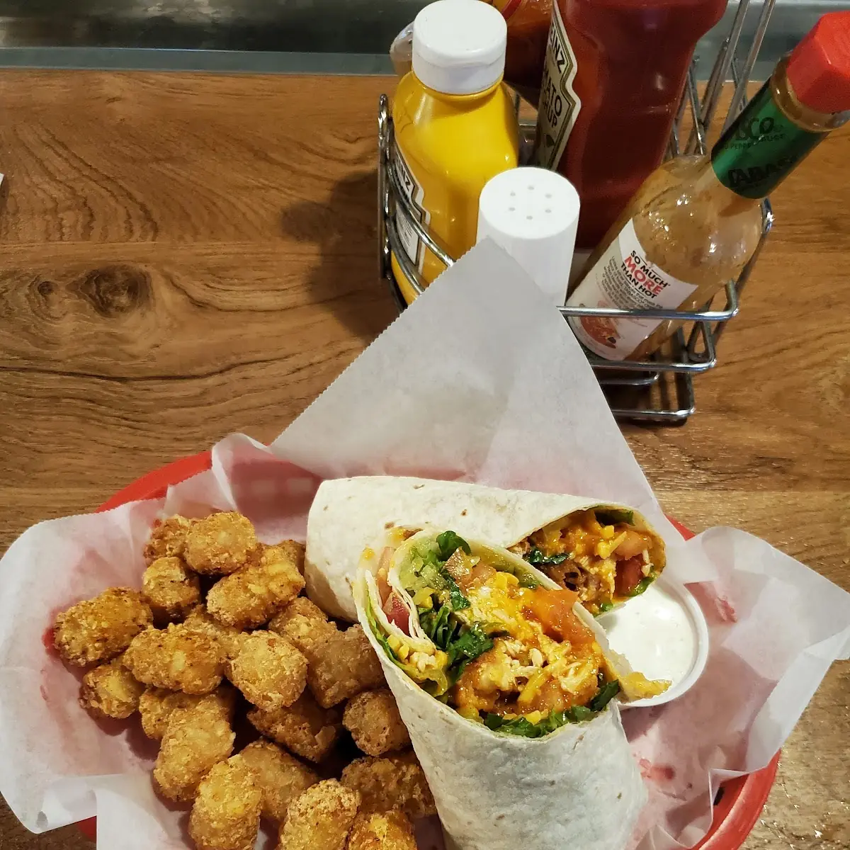 Buffalo Chicken Wrap with Tater Tots