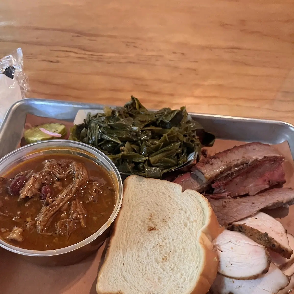 Brisket Plate with Green Beans and Brunswick Stew