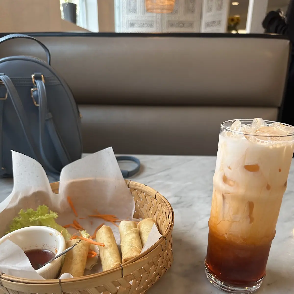 Thai Iced Tea and Fried Spring Rolls