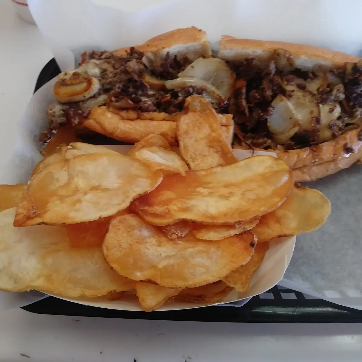 Mushroom Cheese Steak and Hot Potato Chips