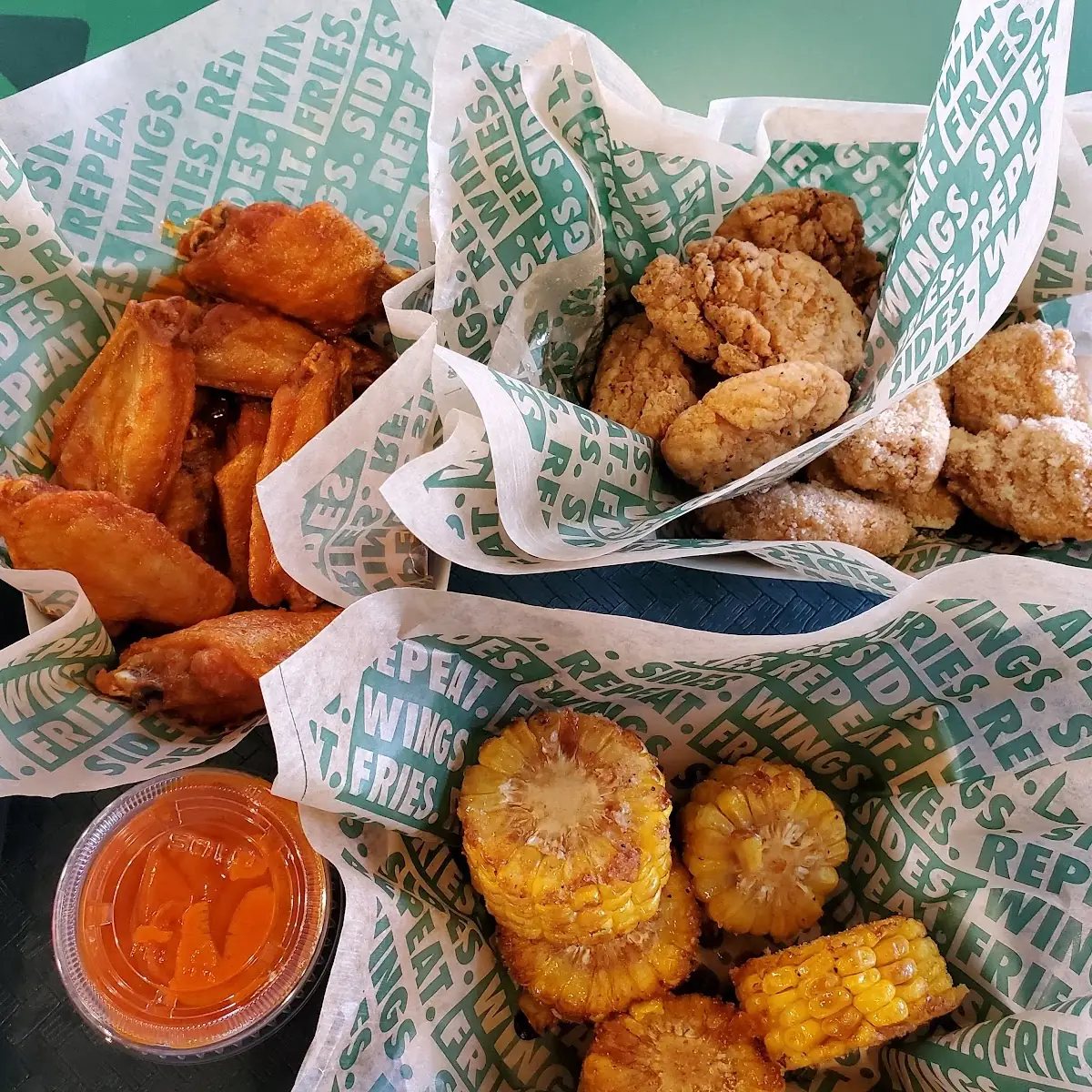 Classic and Boneless Wings with Cajun Corn