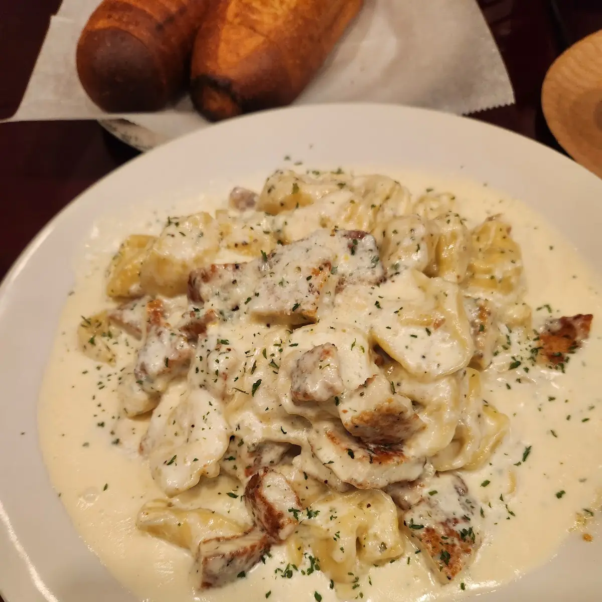 Tortellini Alfredo with Fried Chicken