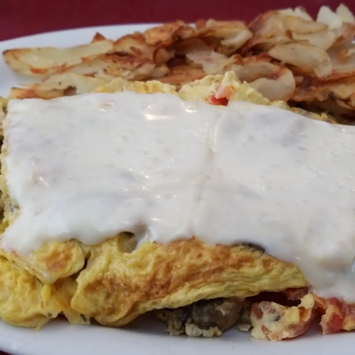 Waffles with Hash Browns and Eggs