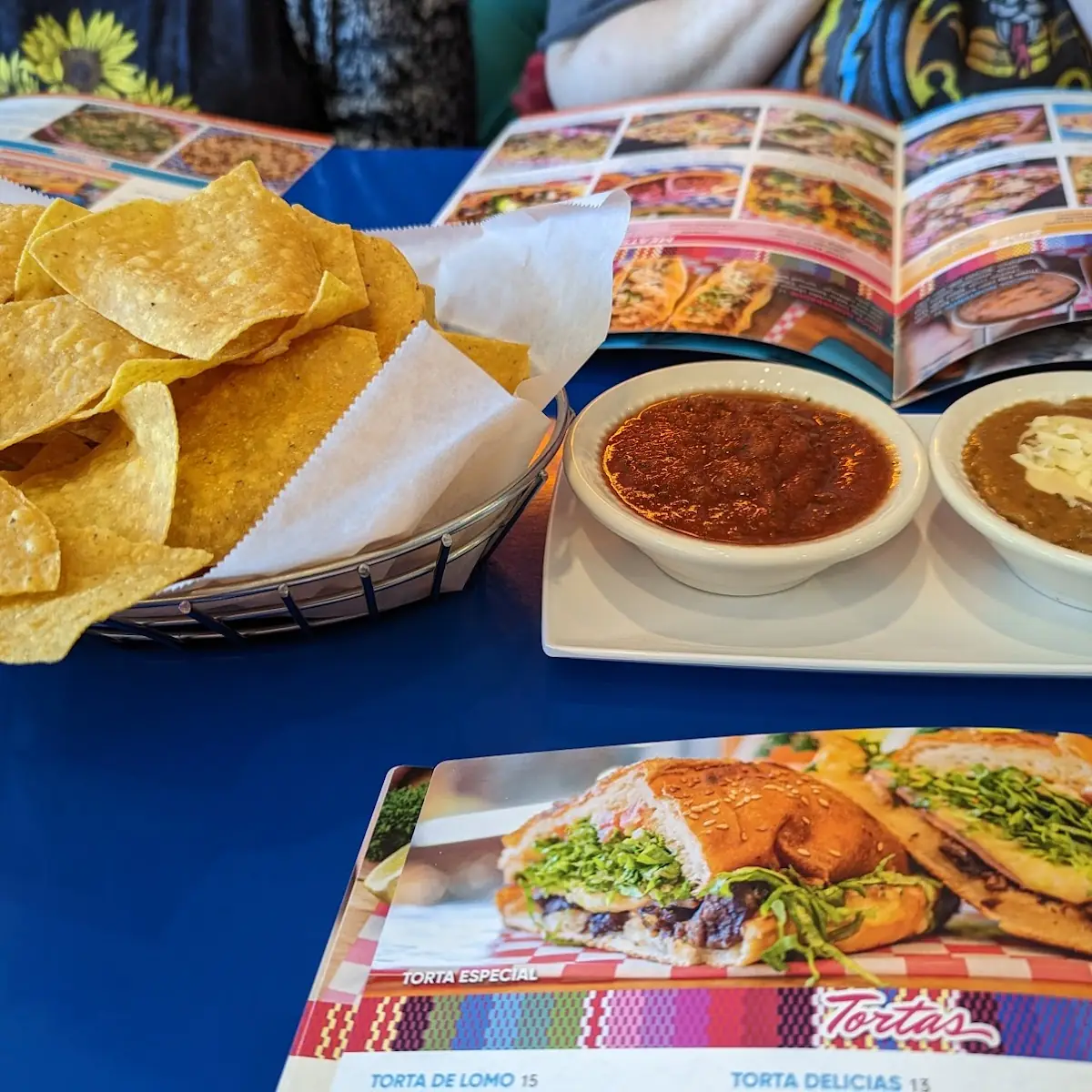 Chips Salsa and Bean Dip