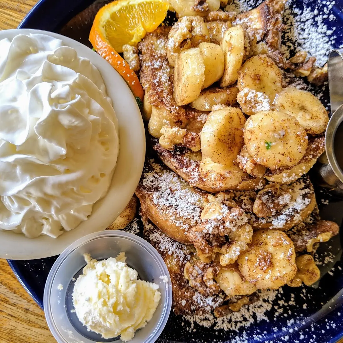 Waffles with Sauted Bananas and Whipped Cream