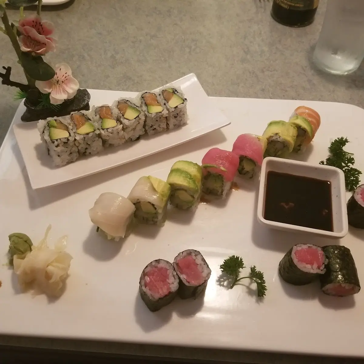 Tuna Roll Rainbow Roll and Dragon Roll