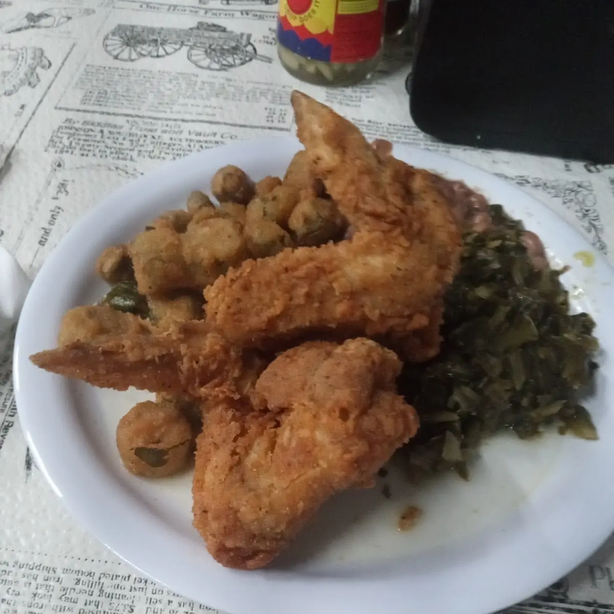 Fried Okra Fried Chicken and Collard Greens