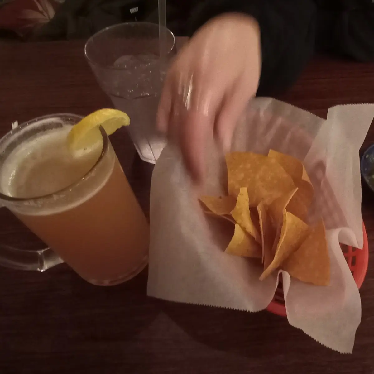 Onion Rings Chips and Salsa and Rice and Beans