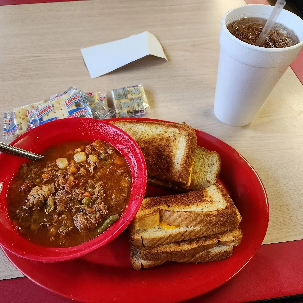 Beef Vegetable Soup with Grilled Cheese