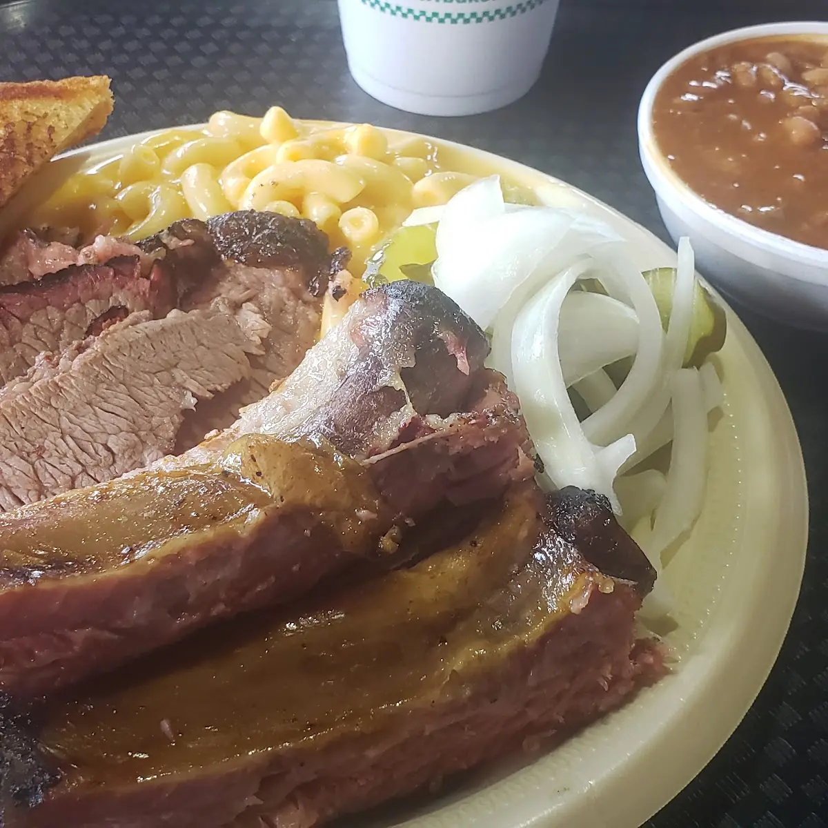 Ribs Brisket Mac & Cheese and Beans