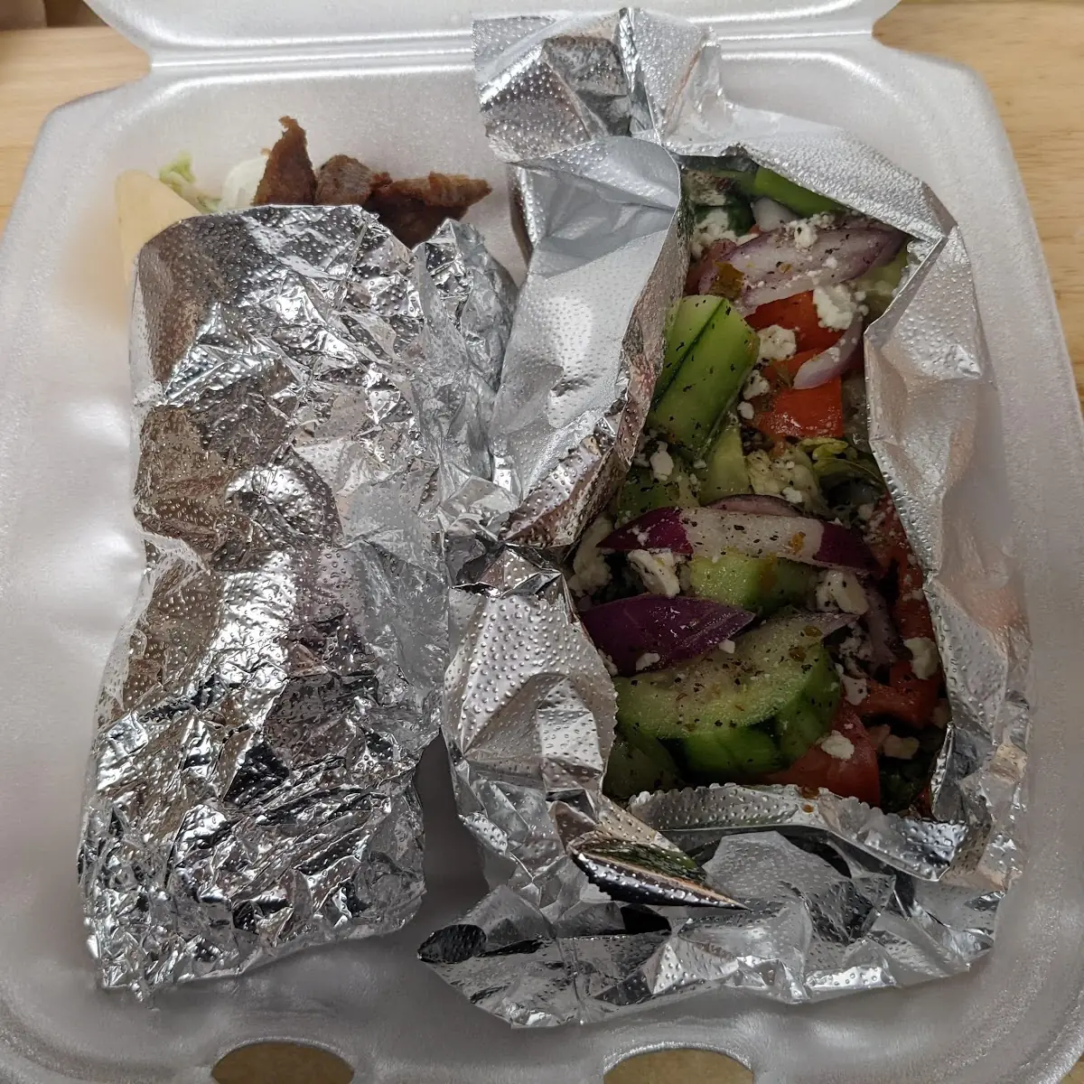 As Presented Garden Salad and Gyro for Take