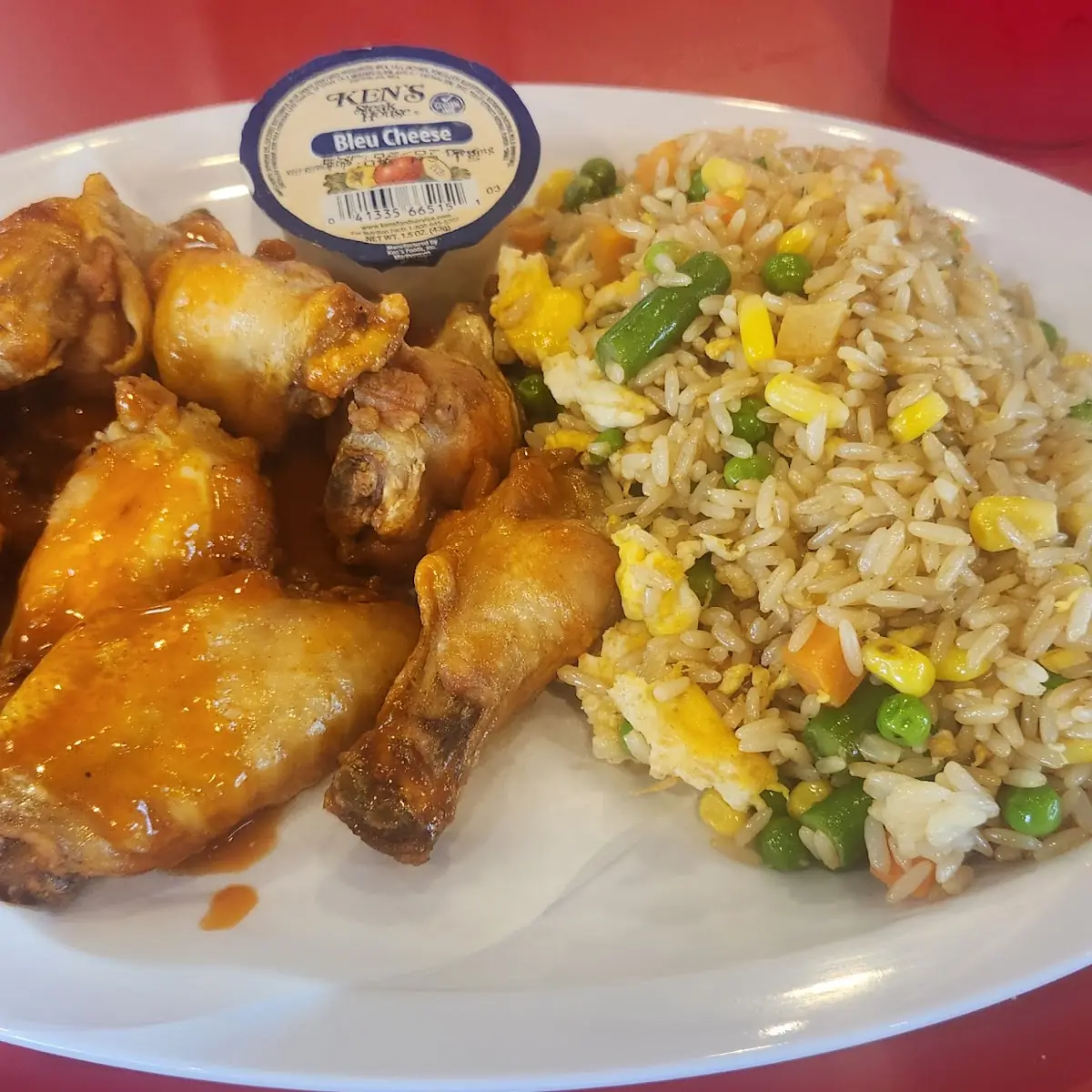 Buffalo Wings and Fried Vegetable Rice