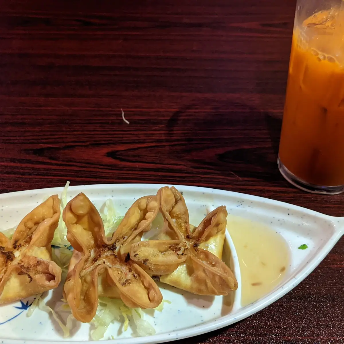 Crab Rangoon and Thai Iced Tea