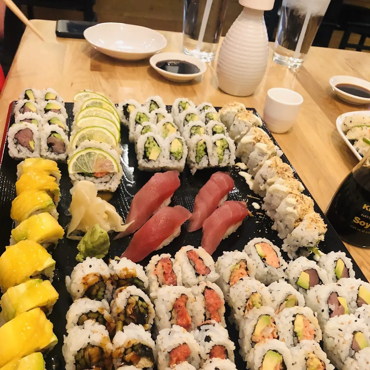 Top Dragon Roll Bottom Spicy Tuna Roll