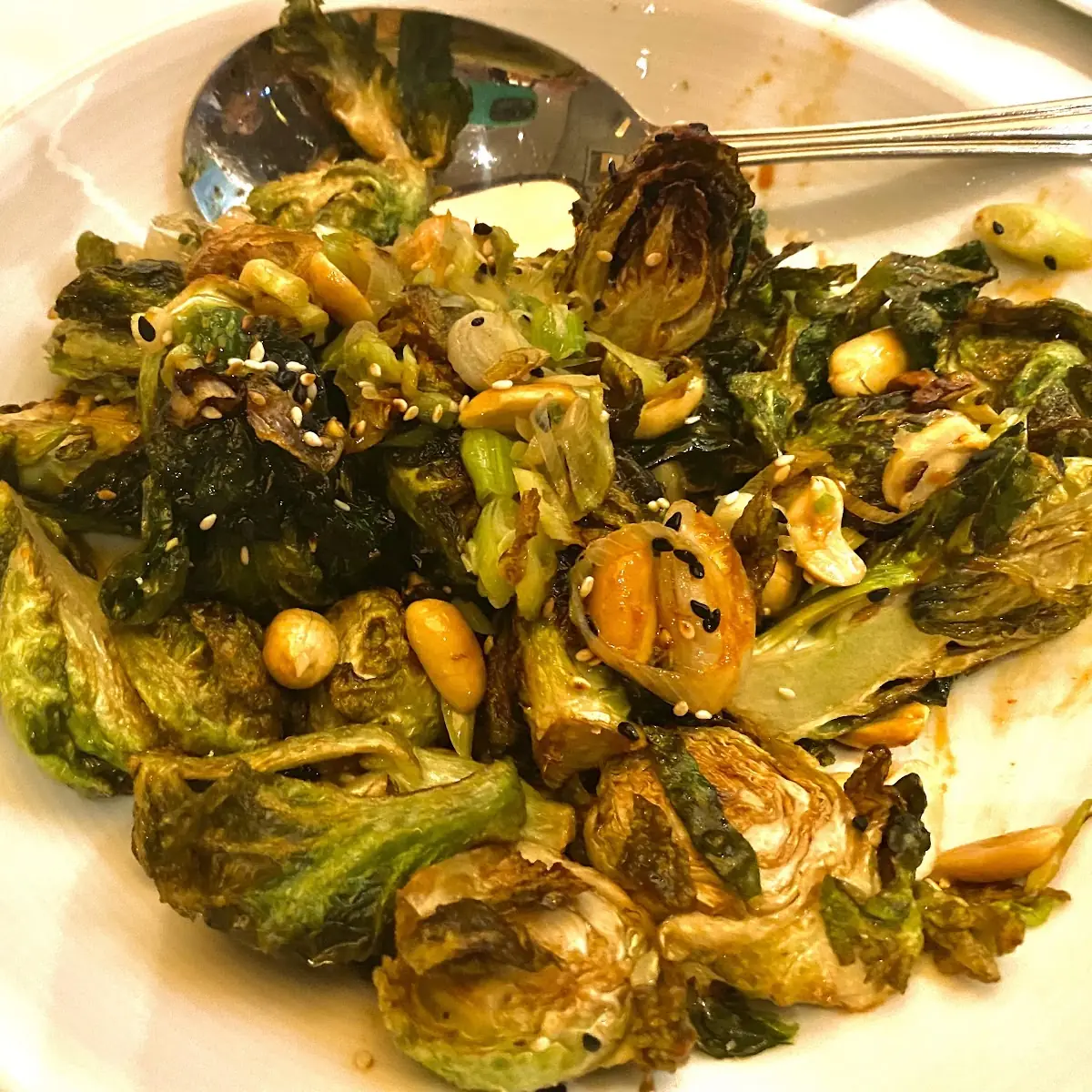 Honey Sriracha Roasted Brussels Sprouts with Cashews