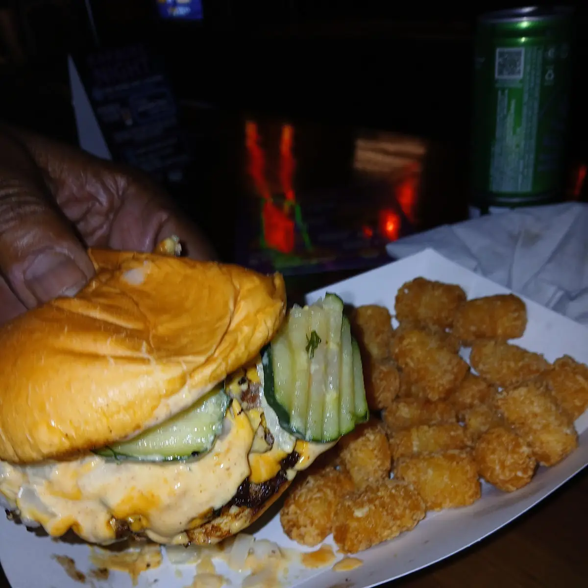 Double Smash Burger and Tots w Extra Pickles