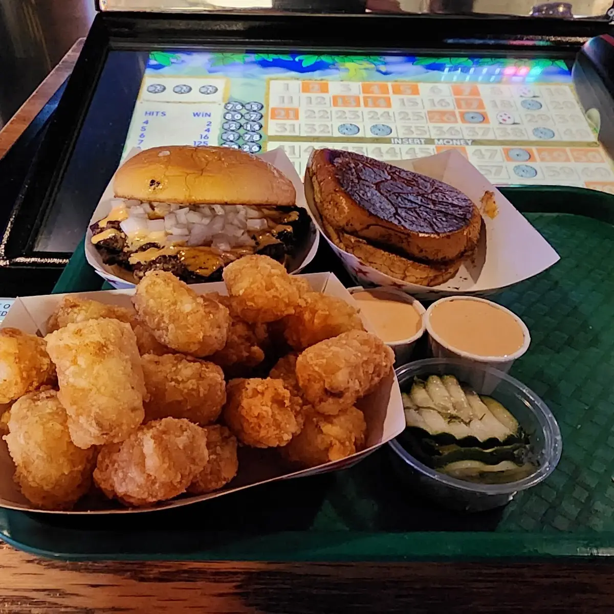Double Smash Cheese Burger Tots Grill Cheese