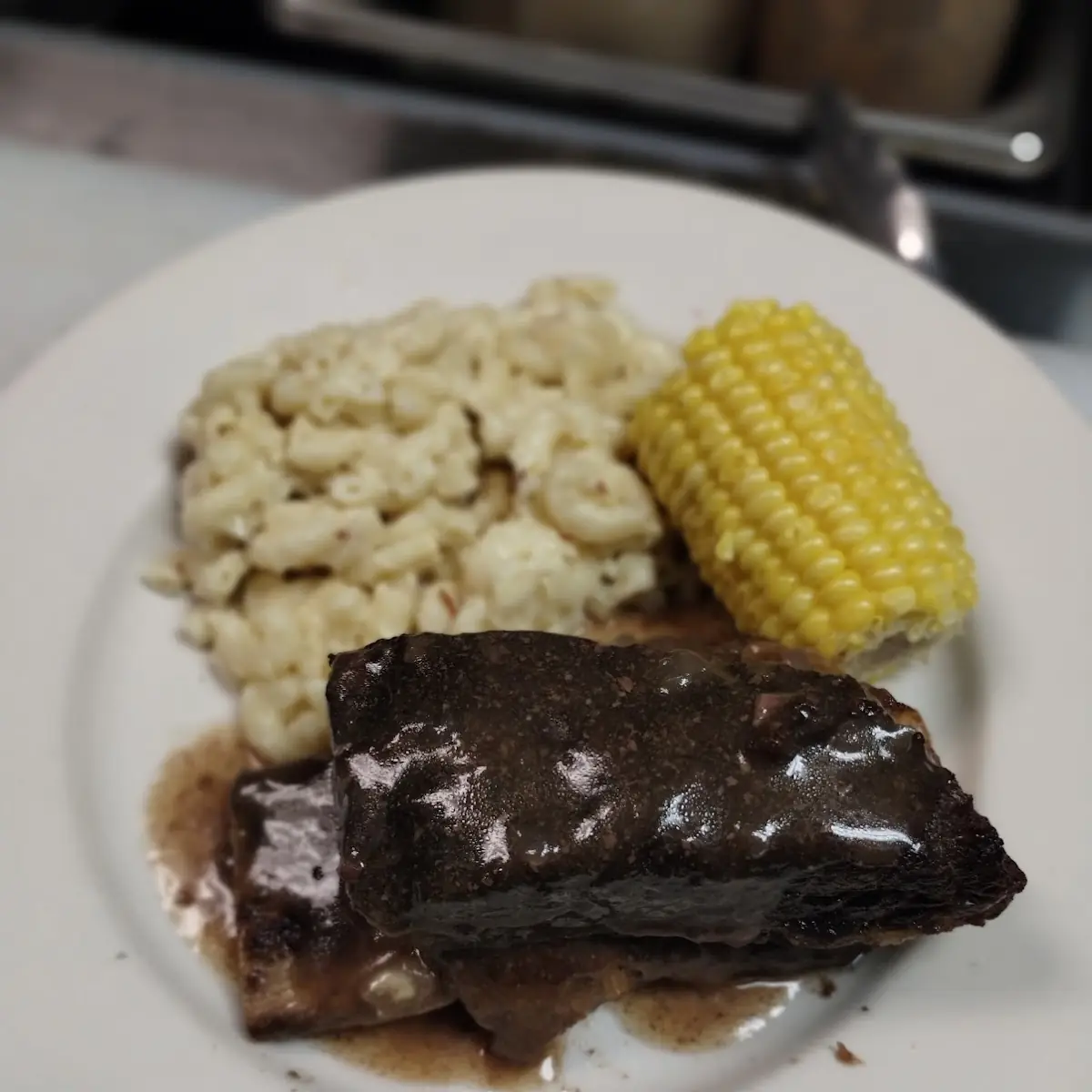 Braised Short Rib with Gouda Mac and Cheese N Corn
