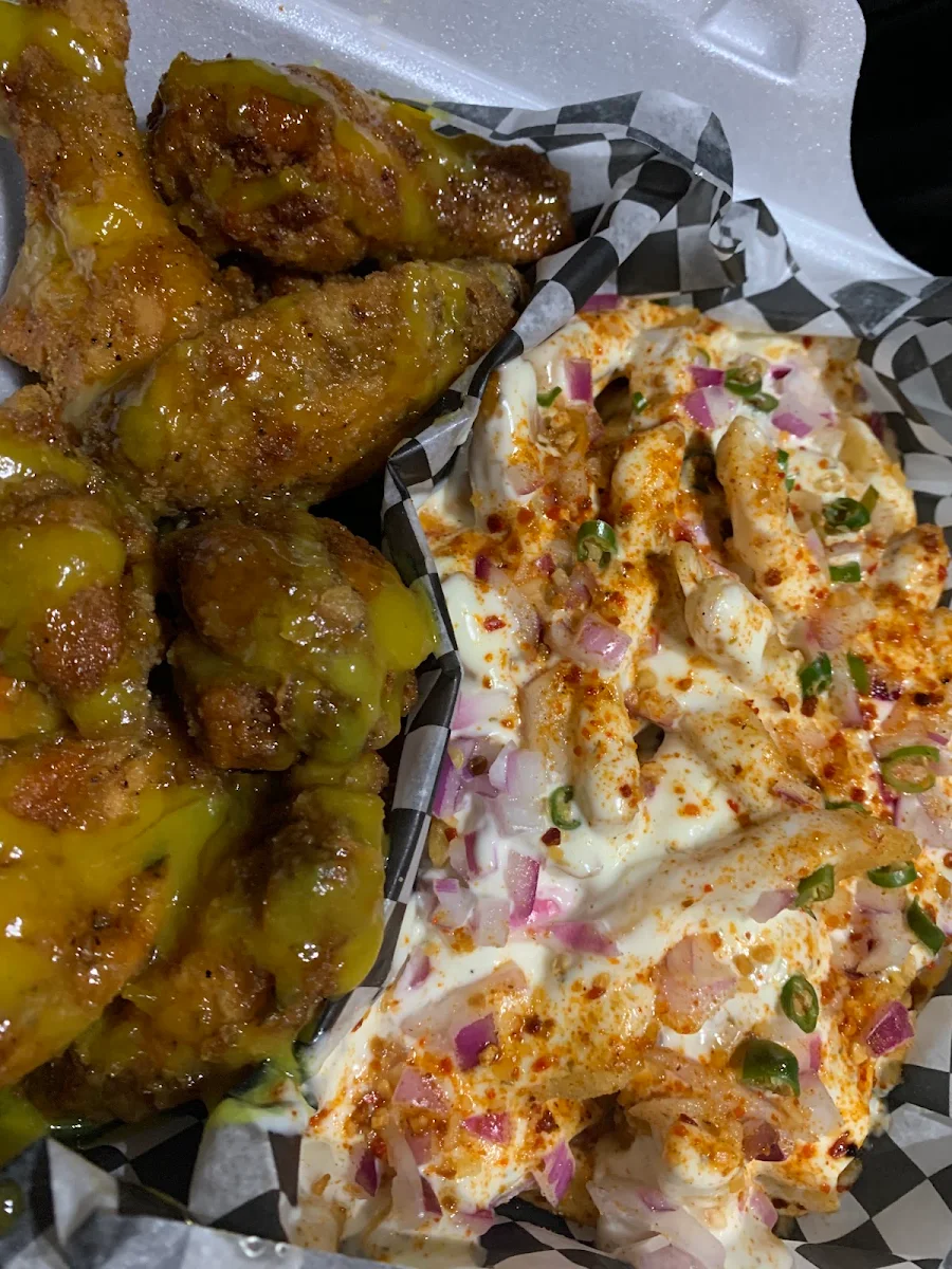 Pineapple Mustard Wings with Town Fries