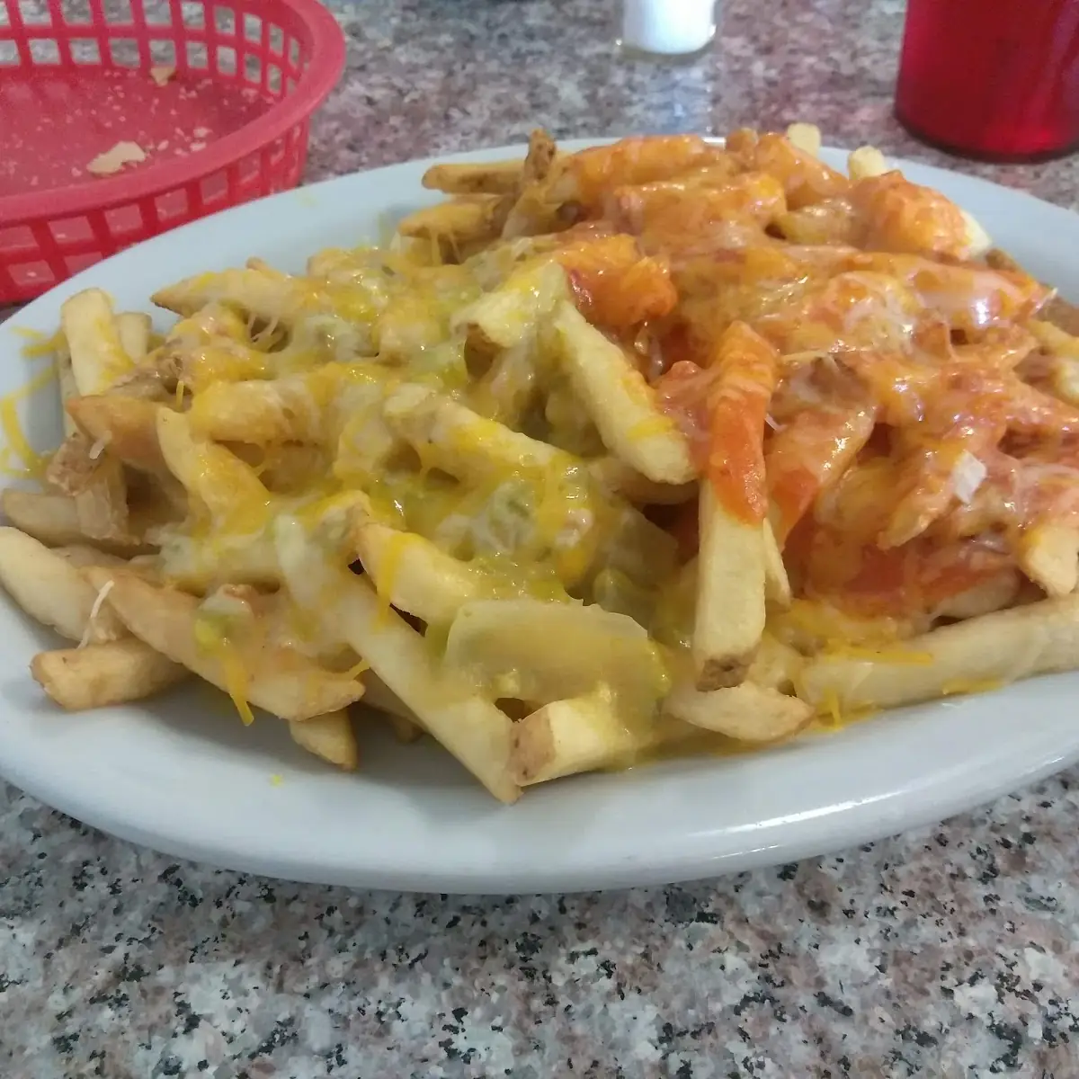 Red and Green Chili Cheese Fries