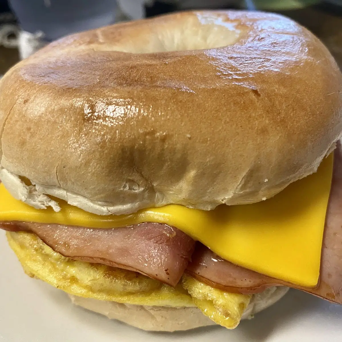 Ham Egg & Cheese on a Bagel