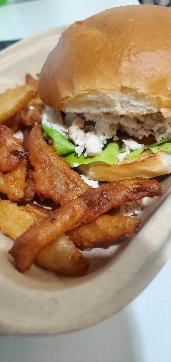 Chicken Sandwich and Onion Straws