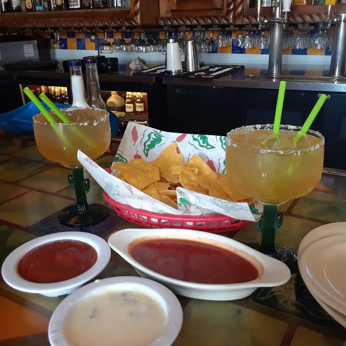 Chips with Salsa and Queso Dip