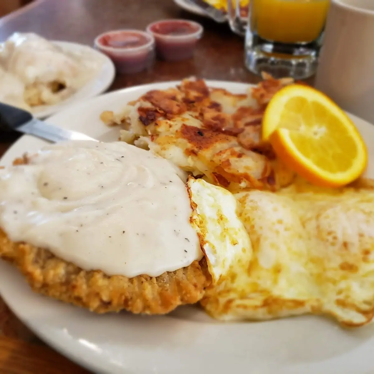 Chicken Fried Steak & Eggs Biscuits & Gravy