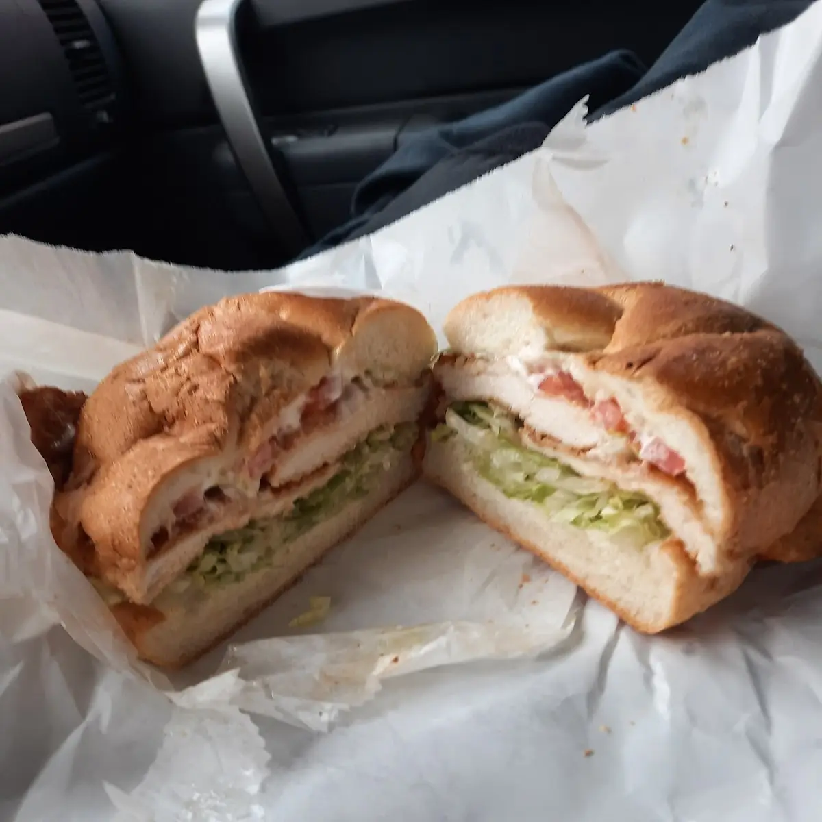 Fresh Chicken Cutlet Lettuce Tomato Mayo on a Roll