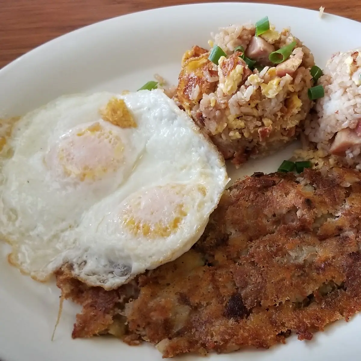 Kalua Hash with Fried Rice and Eggs