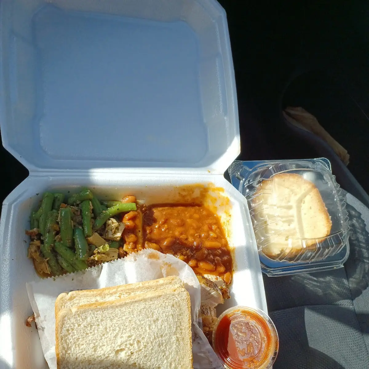 2 Meat Platter with String Beans Mixed with Chicken and Baked Beans Mixed with Burger