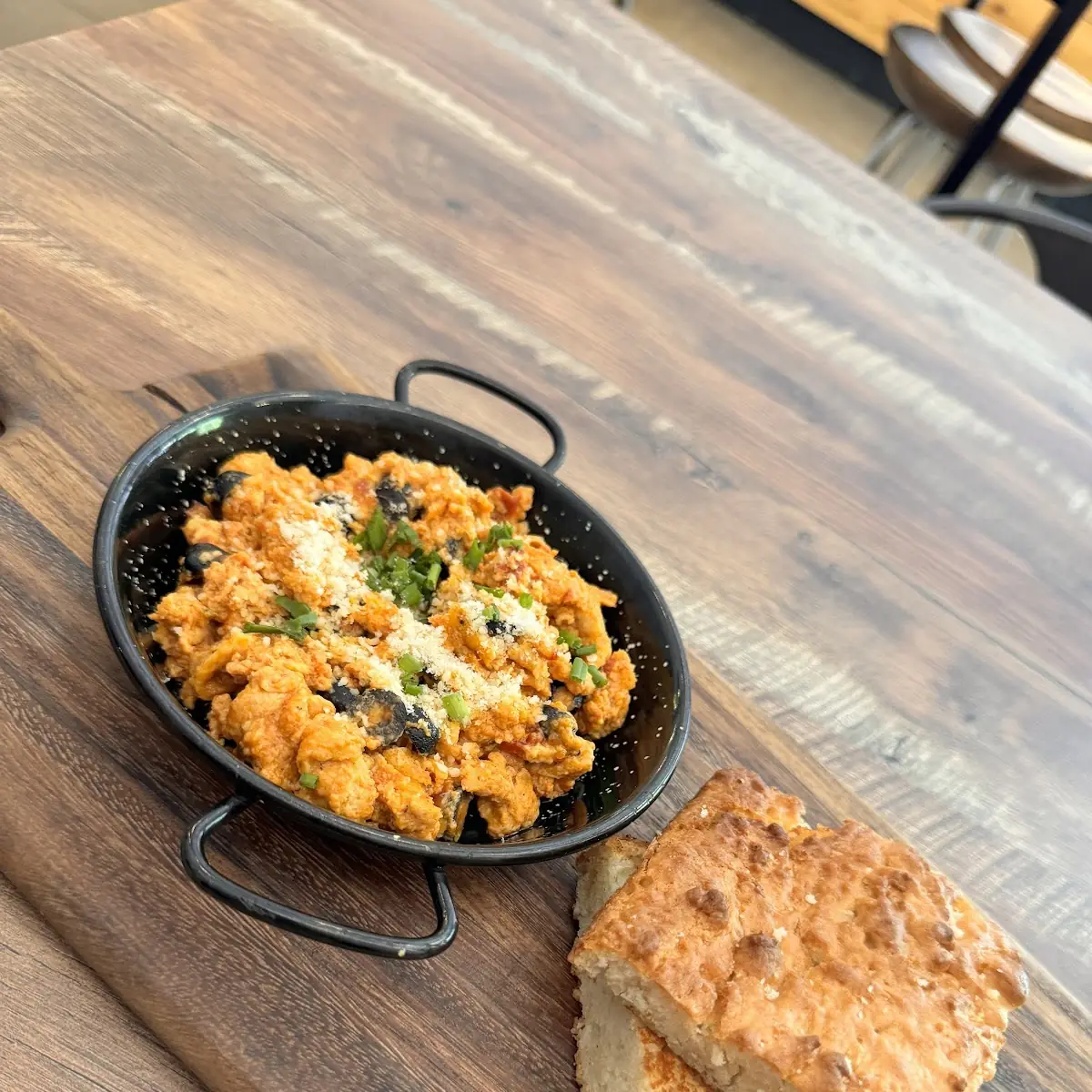 Mediterranean Scrambled Eggs and Latte