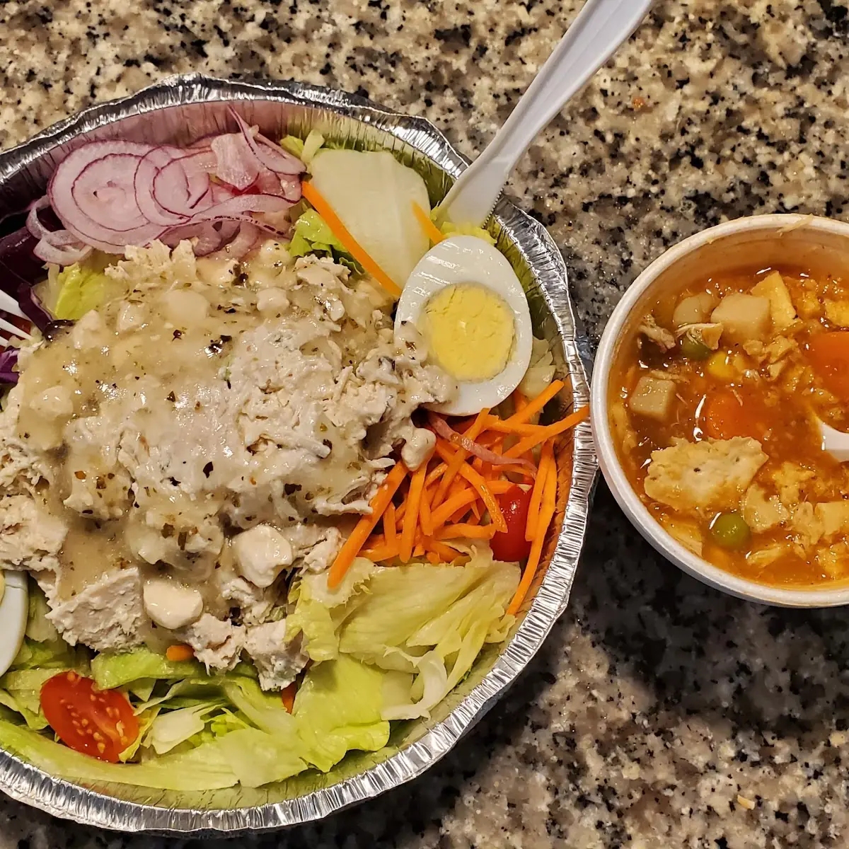 Salad with Chicken and Crab Soup
