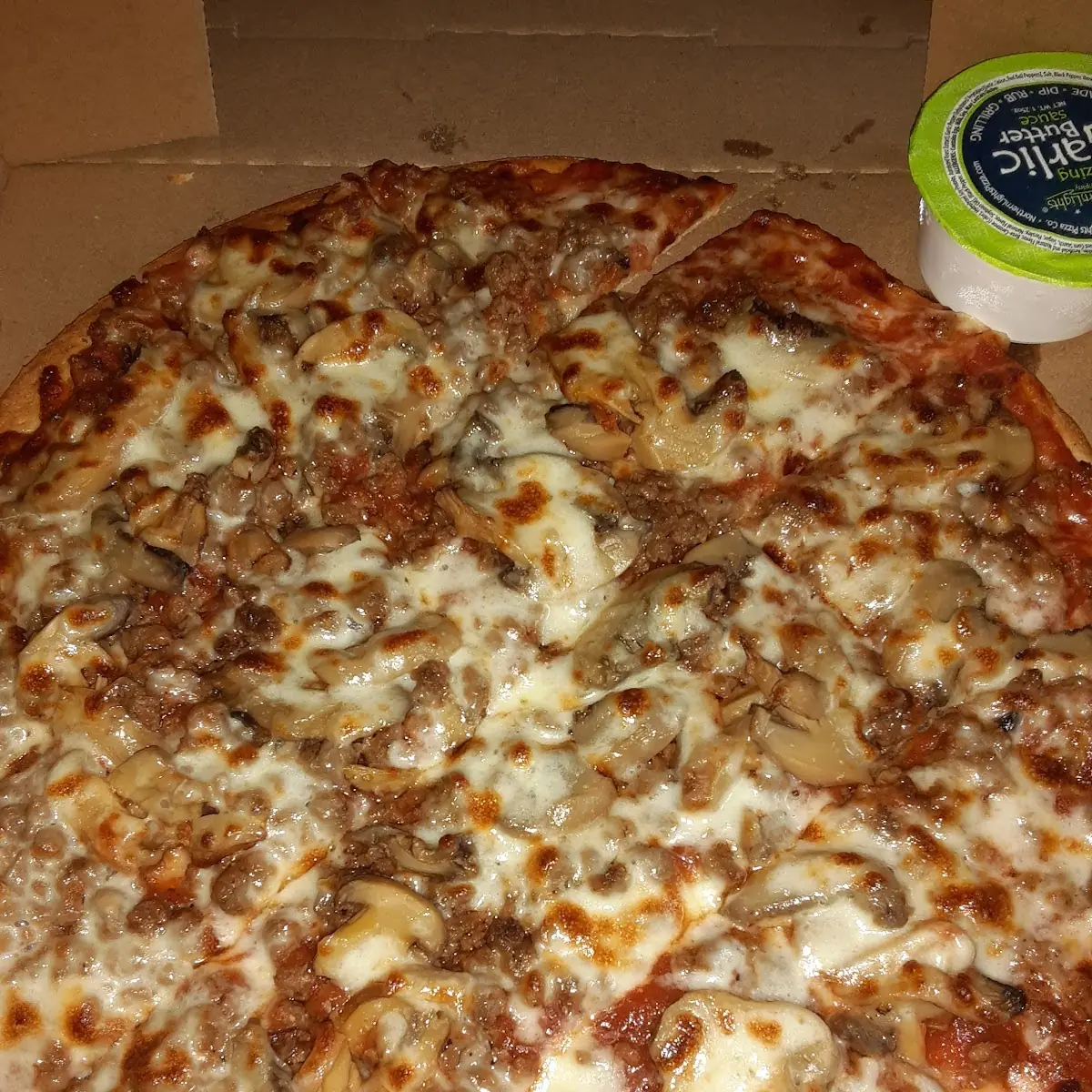 Thin Crust Beef and Mushroom Pizza