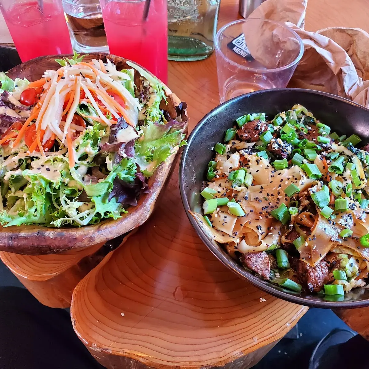 House Salad and Beef Rice Noodle