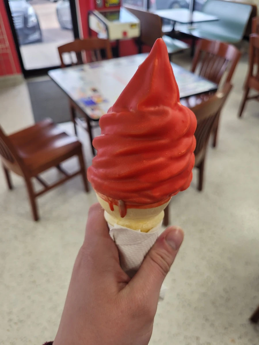 Cherry Dip Vanilla Ice Cream Cone