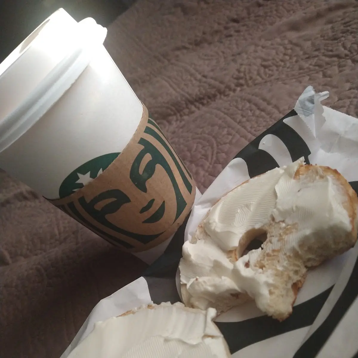 Coffee and Bagel with Cream Cheese
